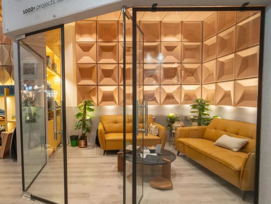 3D Origami acoustic wall in a corporate reception lobby, Kolkata